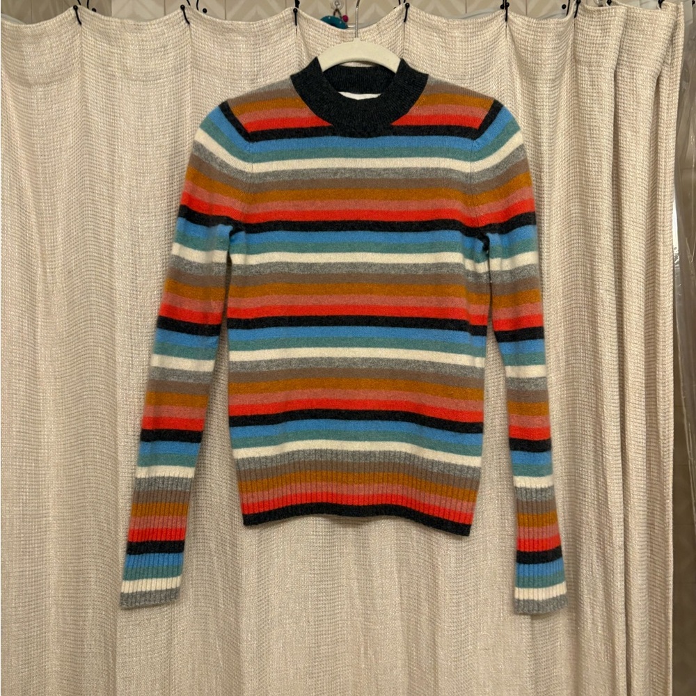 White + Warren Cashmere Sweater with Colorful Stripes